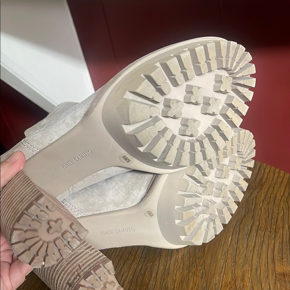 Vince Camuto Cream Heeled Boots with Suede Finish - Picture 6 of 12